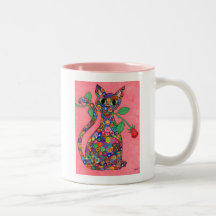 Millefiori Cat with Red Rose Mugs