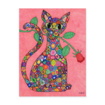 Millefiori Cat with Red Rose Postcards