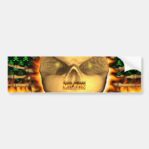 Milton skull real fire and flames bumper sticker d