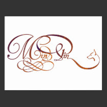 Min Pin in elegant script postcards