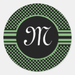 Mini Dots Green Black Monogram Initial Stickers