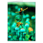 Mini Girl in Green Dress Balancing on a Turtle cards