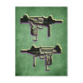 Mini Uzi Sub Machine Gun on Green Postcards
