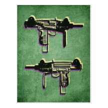 Mini Uzi Sub Machine Gun on Green Postcards