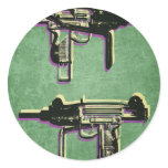 Mini Uzi Sub Machine Gun on Green Round Stickers