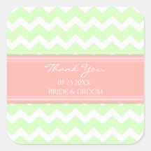 Mint Coral Chevron Thank You Wedding Favour Tags Stickers
