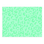 Mint Green Leopard Print Pattern. postcards