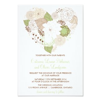 Mint Green Spring Heart Flowers Wedding Invitation