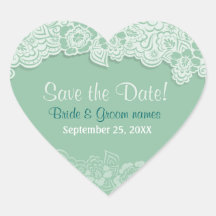 Mint Lace - Save the Date Heart Sticker