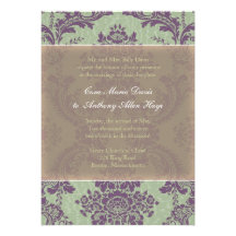 Mint Purple Elegant Damask Wedding Invitation