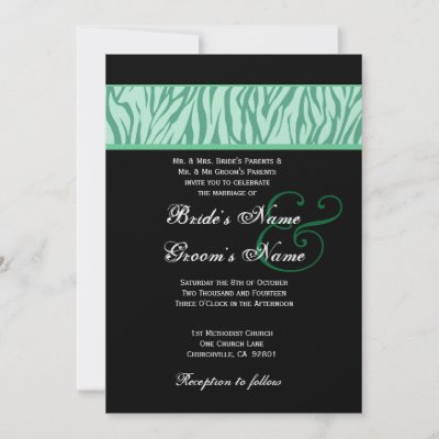 Mint Teal and Black Modern Zebra Wedding Template Personalized Invitation