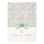 Mint Vintage Lace and Pearls Glamour Wedding Announcements