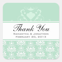 Mint & White Damask Wedding Favour Labels Sticker