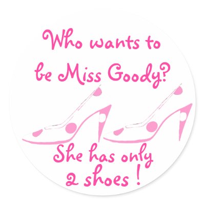 Miss Goody Two Shoes Pink and White Round Stickers by Rebecca_Reeder