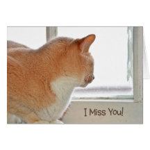 Miss You cat  in window Card