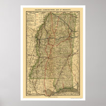Mississippi Railroad Map 1888 Posters