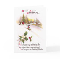 Mistletoe and Sledders Vintage Christmas Greeting Card