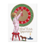 Mistletoe Clock & Toddler New Year Greetings Post Cards