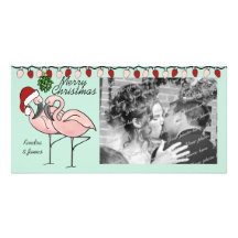 Mistletoe Flamingoes Customized Photo Card