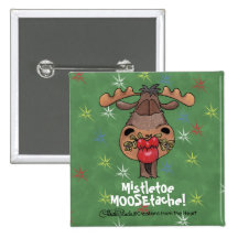Mistletoe Moosetache Pinback Buttons