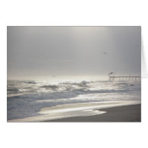 Misty Evening at Frisco Pier OBX Note Card
