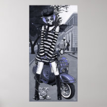 Misty Mod Moped Scooter Urban Fairy Art Poster