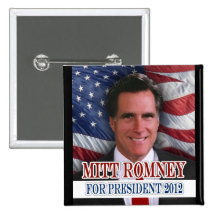 Mitt Romney 2012 Waving Flag Background Pins