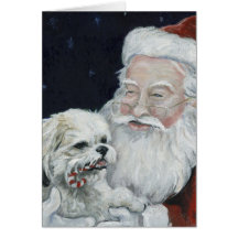 Mixed Shihtzu/Bichon Dog & Santa Art Note Card