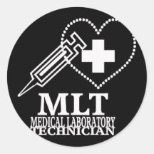 MLT HEART SYRINGE MEDICAL LAB TECH LOGO ROUND STICKERS