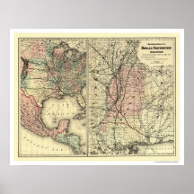 Mobile & Northwestern Railroad Map 1871 Print