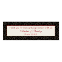 Mocha Brown & Claret Red Damask Wedding Favour Tag Business Cards