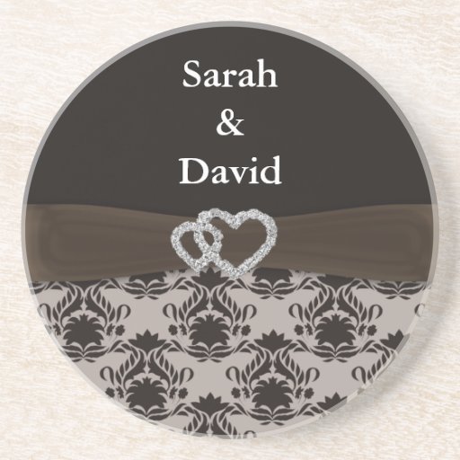 mocha damask personalised beverage coasters