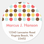 Mod dots retro chic custom circle address label round sticker