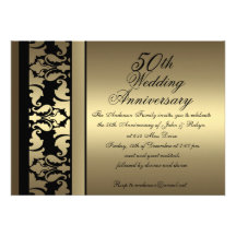 Mod Gold Damask Wedding Anniversary Invitation