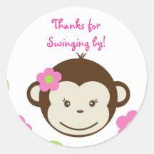 Mod Monkey girls Round Favour Stickers Seals