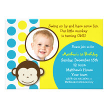 Mod Monkey Photo Birthday Party Invitations