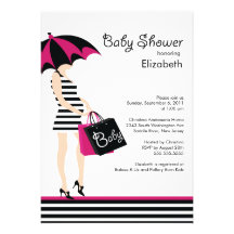 Mod Mum Baby Girl Shower Trendy Black & Hot Pink Personalized Announcement