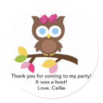 Mod Owl Design Birthday Party Invitation Favours Round Stickers