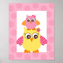 Mod Owl Flower Girls Nursery Wall Art Print