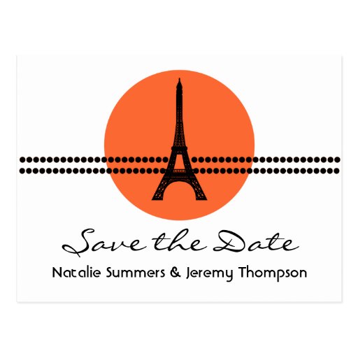 Mod Parisian Dots Save the Date Postcard, Orange