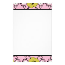 Mod Pink and Green Border Stationery