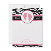 Mod Pink Zebra Baby Shower Thank You Notes Custom Announcements