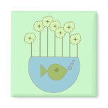 Mod Retro Flowers/Fishbowl Fridge Magnets