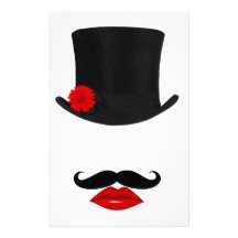 Mod Top Hat Lady With Moustache Stationery Design