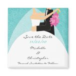 Mod turquoise Bride & Groom Save The Date Magnet