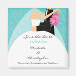 Mod turquoise Bride & Groom Save The Date Magnet