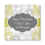 mod yellow ornate Save the date magnet
