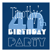 Modern 40th Birthday Party Blue Metallic Template Invite