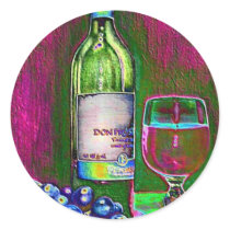 Modern art of wine & grapes round sticker