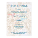 Modern Baby Vintage Birds Shower Aqua Blue Invite